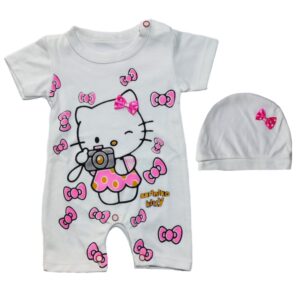 ست سرهمی و کلاه نوزادی آستین کوتاه مدل Hello Kitty