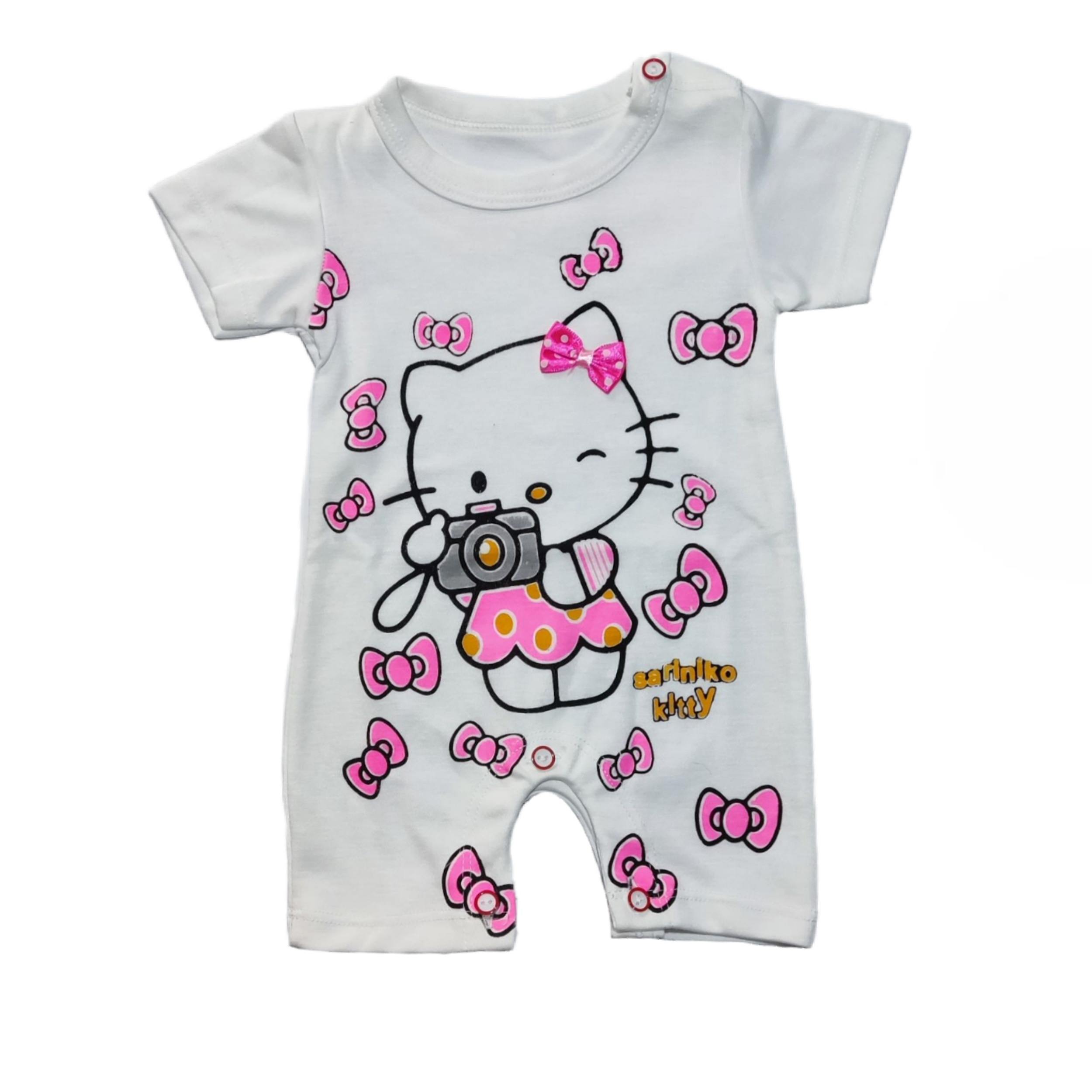 ست سرهمی و کلاه نوزادی آستین کوتاه مدل Hello Kitty