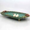 سینی تزئینی پایه دار پلی استر طرح پرنده و گل فیروزه ای