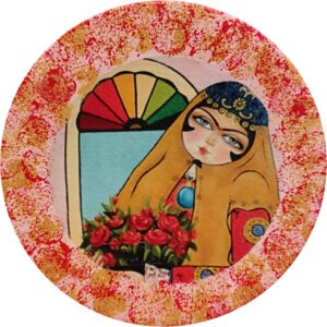 بشقاب سفالی تزئینی طرح خاتون ایرانی برای تزئین میز و دیوار