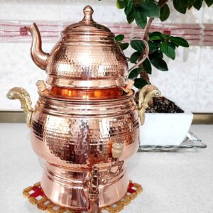 قوری مسی دو نفره ایرانی مدل آبنوس چکشی