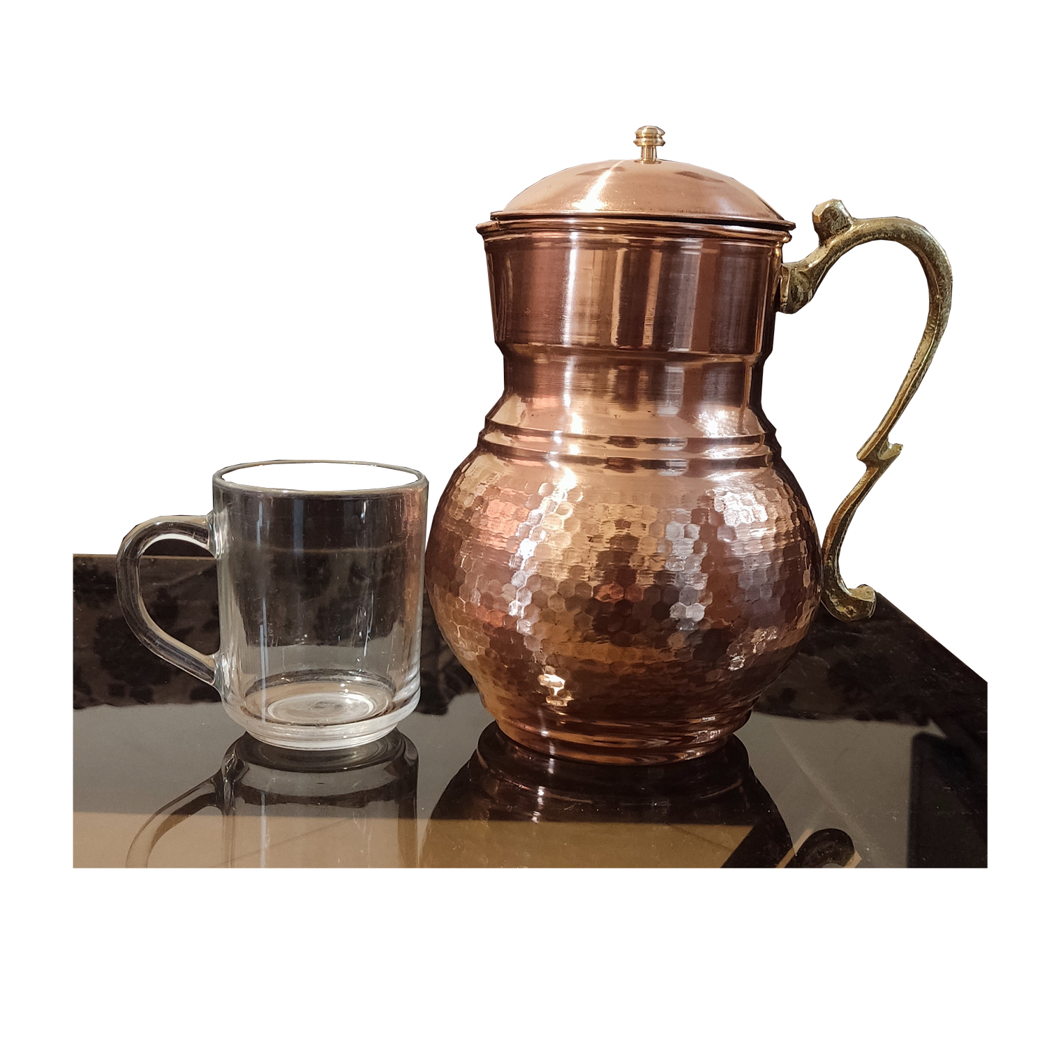 پارچ مسی ایرانی چکش کاری شده با درب و دسته مدل گلزار