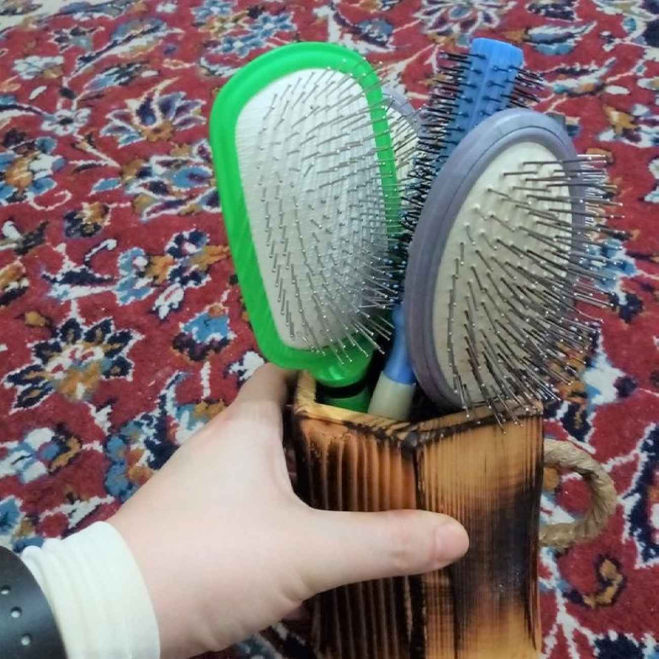 جا قلم مویی چوبی آرایش، چوب طبیعی، دست ساز