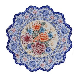 بشقاب میناکاری تزئینی ایرانی میناکاری شده روی گل مسی