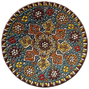 بشقاب سفالی تزئینی به سبک میناکاری ایرانی، هنر دیواری دست‌ساز
