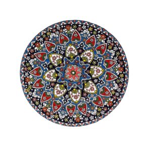 بشقاب سفالی تزئینی با میناکاری برجسته نقاشی شده ایرانی