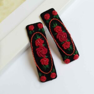 گیره موی گلدار گلدوزی شده مدل رز دستبافت، ست ۲ عددی