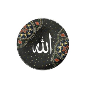 بشقاب سفالی اسلامی دست ساز برای تزئین دیوار با خوشنویسی الله