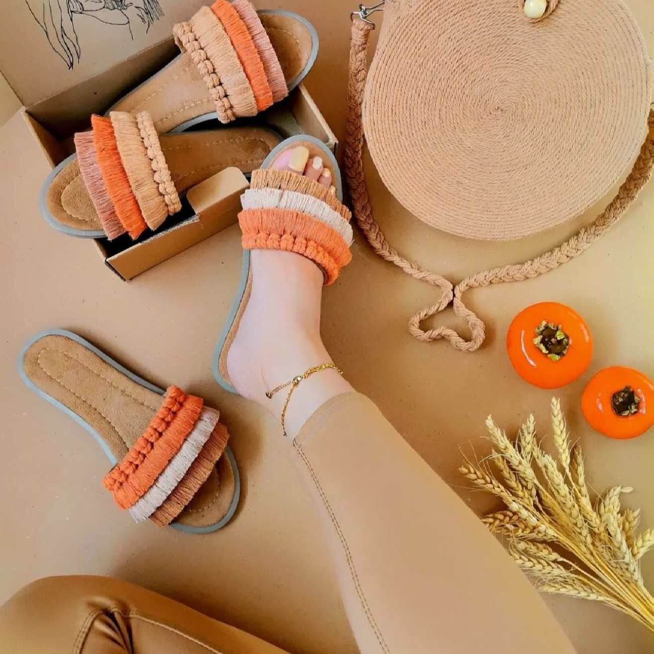 دمپایی تخت شیک Macrame Boho برای زنان مدل پاییز