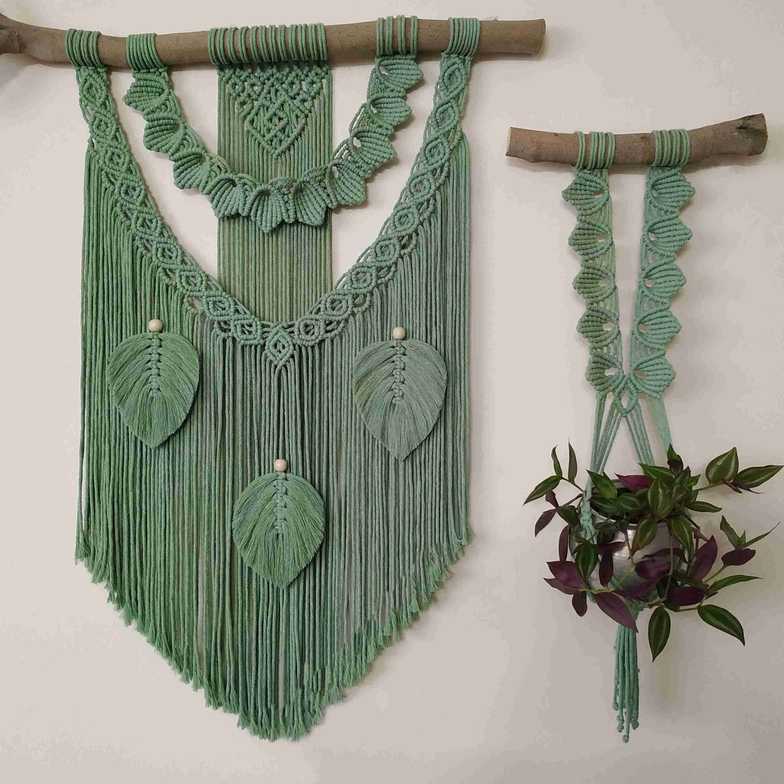 ست آویز دیواری و نگهدارنده گیاه مکرامه طرح ملیله کاری هنری بوهمی