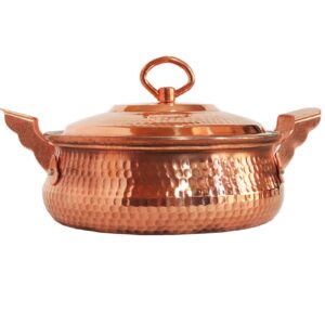 ماهیتابه مسی ایرانی – چکش کاری شده با درب (مدل اشتاد)