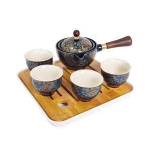 سرویس چایخوری چینی ژاپنی با قوری چرخشی ۳۶۰ درجه
