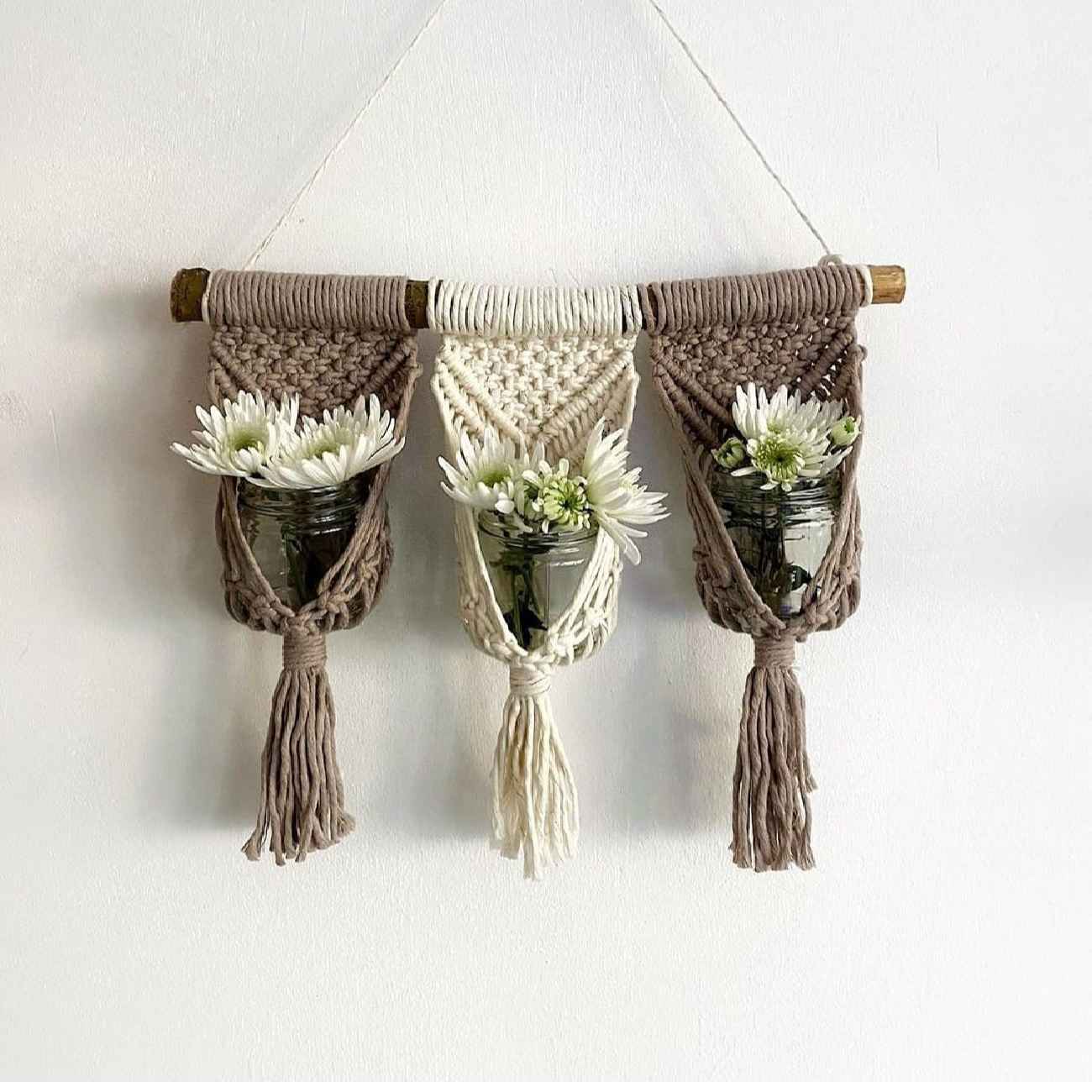 هنر ملیله دوزی دیواری Macrame تزئینی با گلدان
