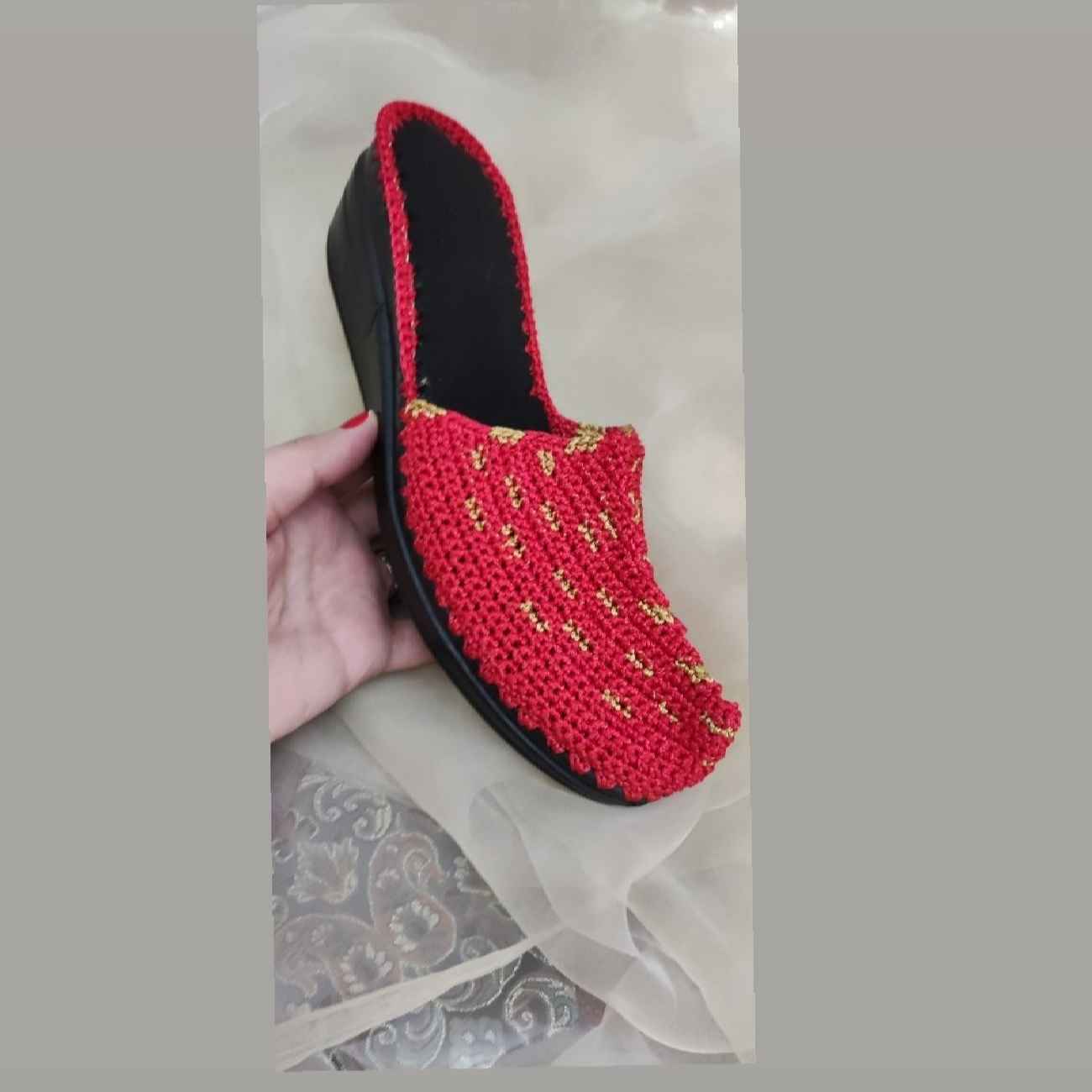 دمپایی چاروق زنانه طرح ایرانی به رنگ قرمز