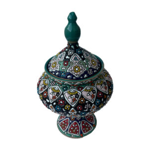 قندان پایه دار ایرانی میناکاری شده با درب