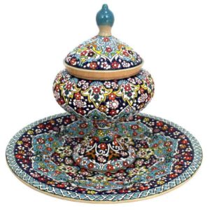 قندان میناکاری طرح گل و بوته با پایه ایرانی