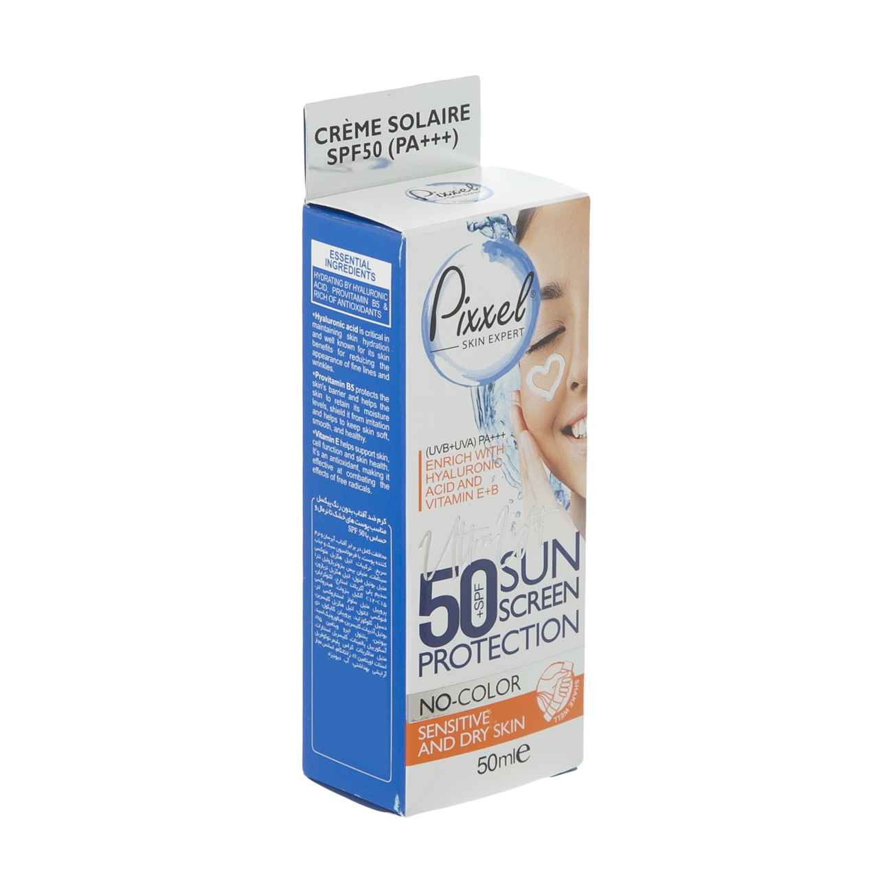کرم ضد آفتاب بی رنگ پیکسل SPF50 مخصوص پوست خشک