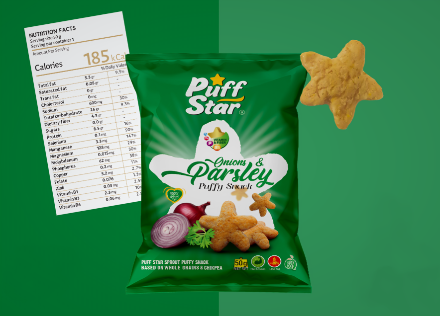 سویق ایرانی – اسنک حبوبات پاف استار با طعم پیاز و جعفری: غلات کامل و نخود، 50 گرم (10x)
