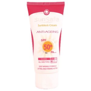 کرم ضد آفتاب ضد پیری سان سیف SPF50 بدون رنگ مناسب برای انواع پوست، 50 میلی لیتر