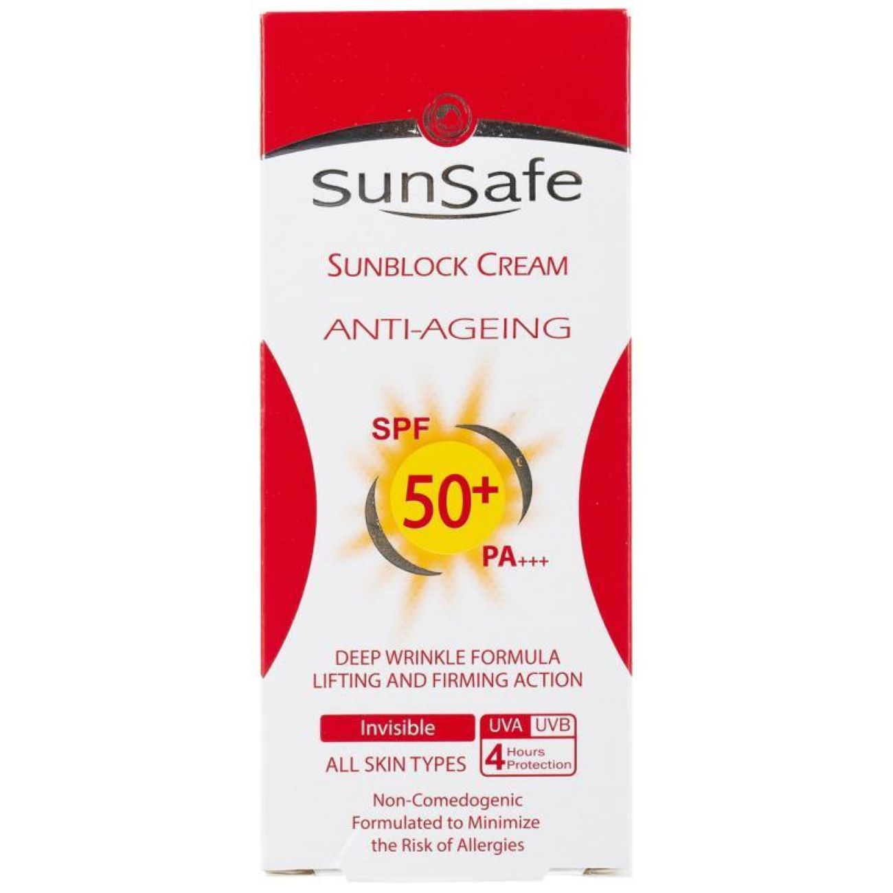 کرم ضد آفتاب ضد پیری سان سیف SPF50 بدون رنگ مناسب برای انواع پوست، 50 میلی لیتر