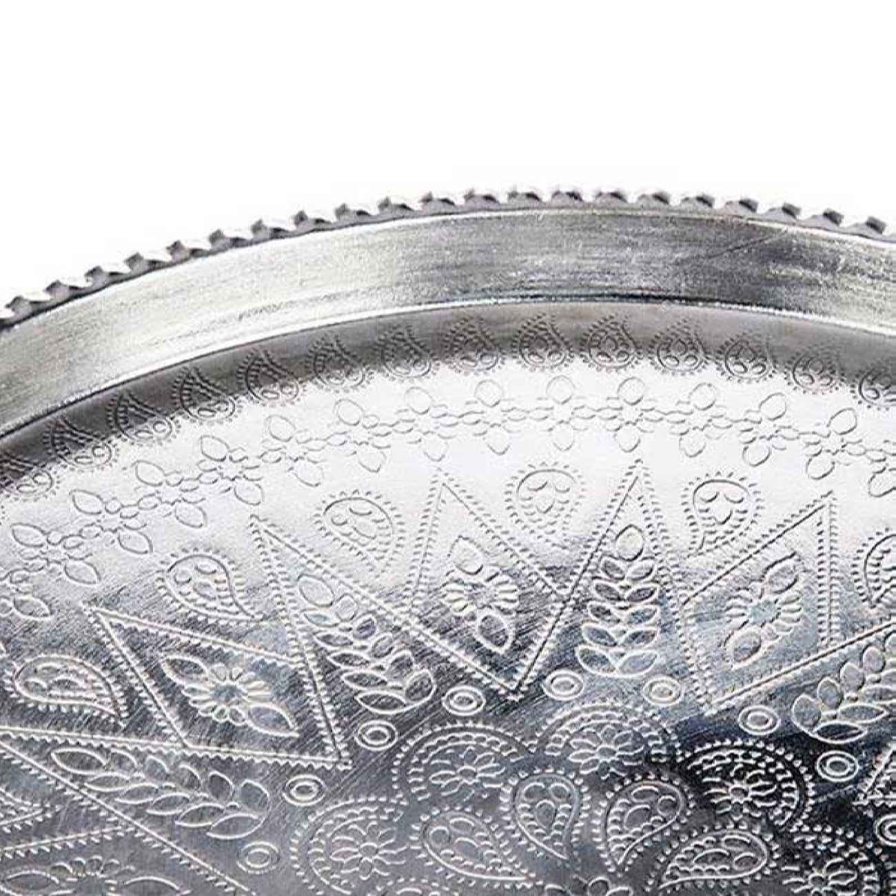 سینی پذیرایی مسی لوکس – طرح هندسی سنتی با آبکاری نقره