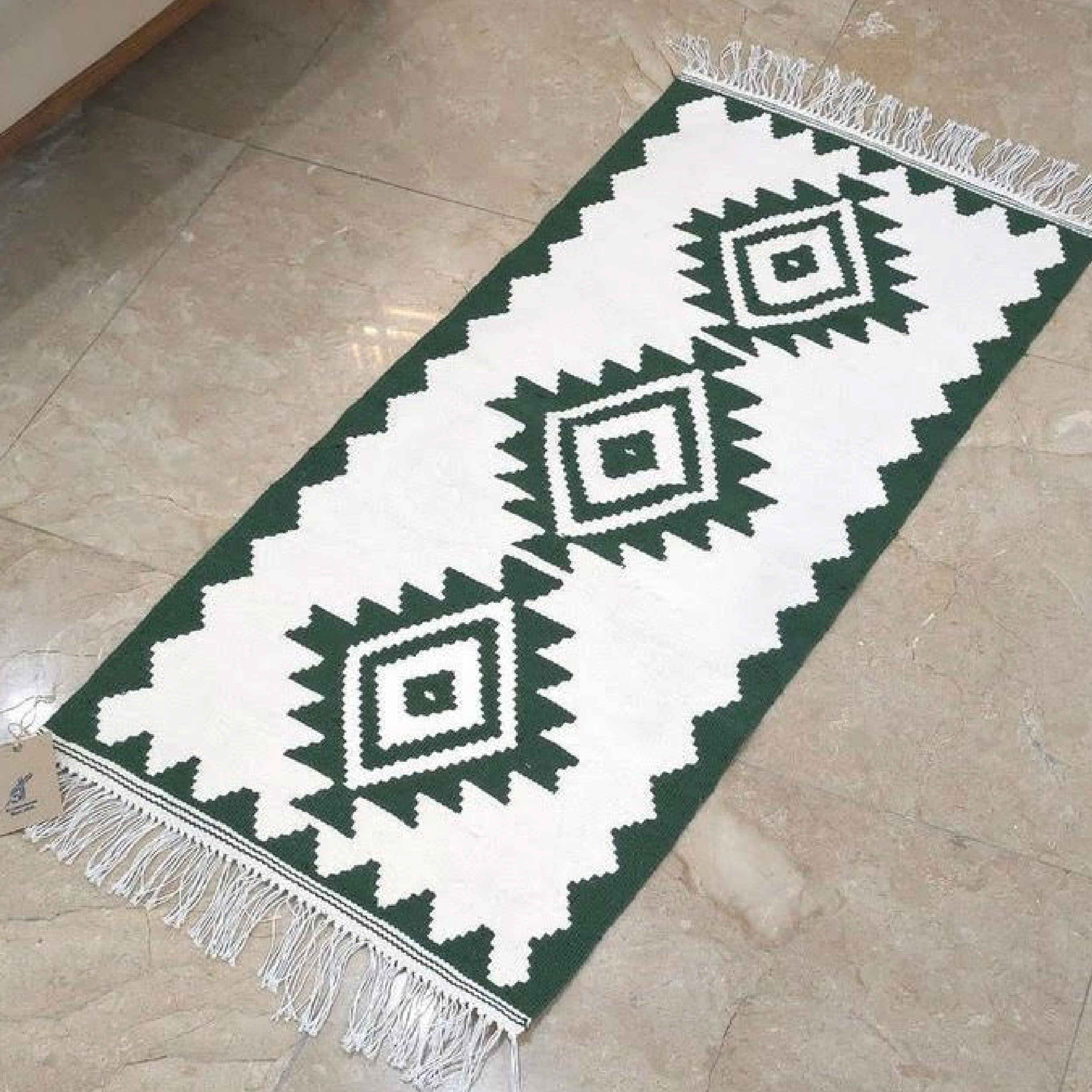 فرش گلیم ایرانی دستباف اردبیل، سفید هندسی، طراحی مدرن