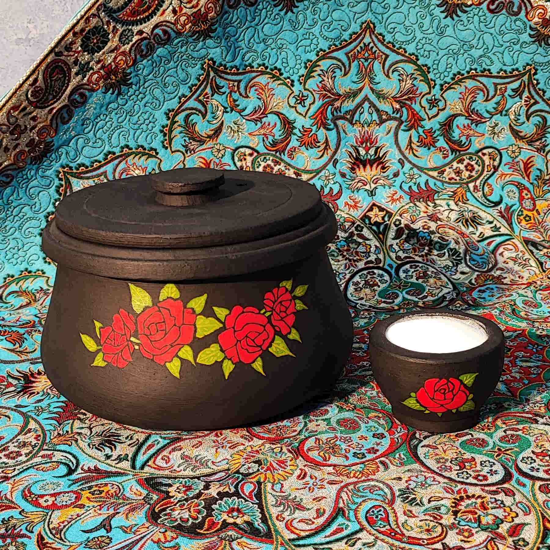 دیزی سنگی ایرانی مناسب برای آبگوشت با طرح گل