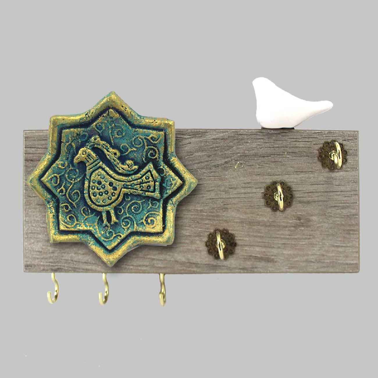 جاکلیدی دیواری تزئینی برای خانهای زیبا و منظم با طرح کاشی و پرنده