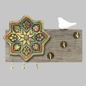 جاکلیدی دیواری دکوراتیو طرح شمسه کاشی و پرنده