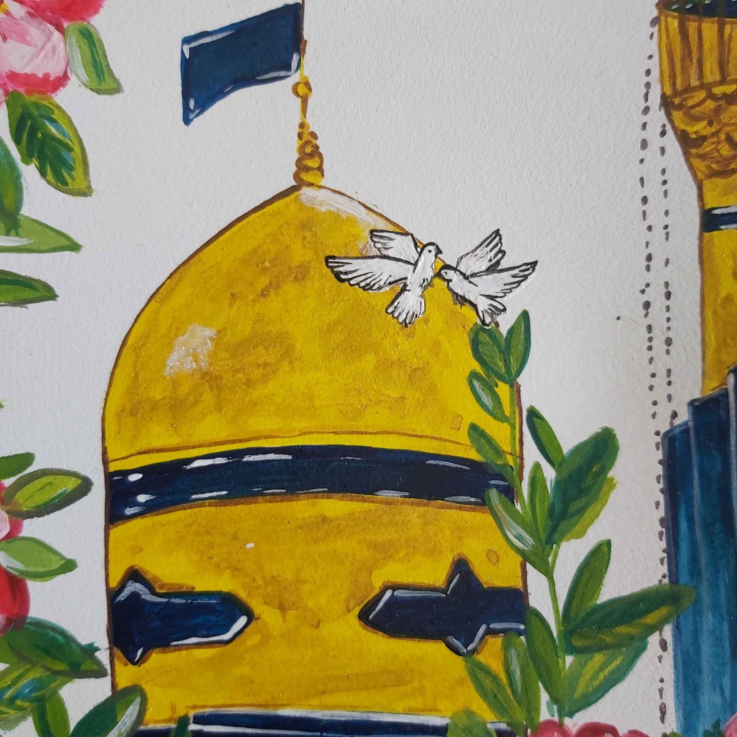 بشقاب سفالی دستساز اسلامی با رنگ اکریلیک – دکور دیواری با الهام از حرم امام رضا (ع)