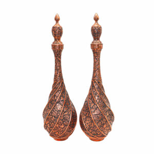 بطری مسی تزئینی ایرانی طرح پرنده و گل بسته 2 عددی