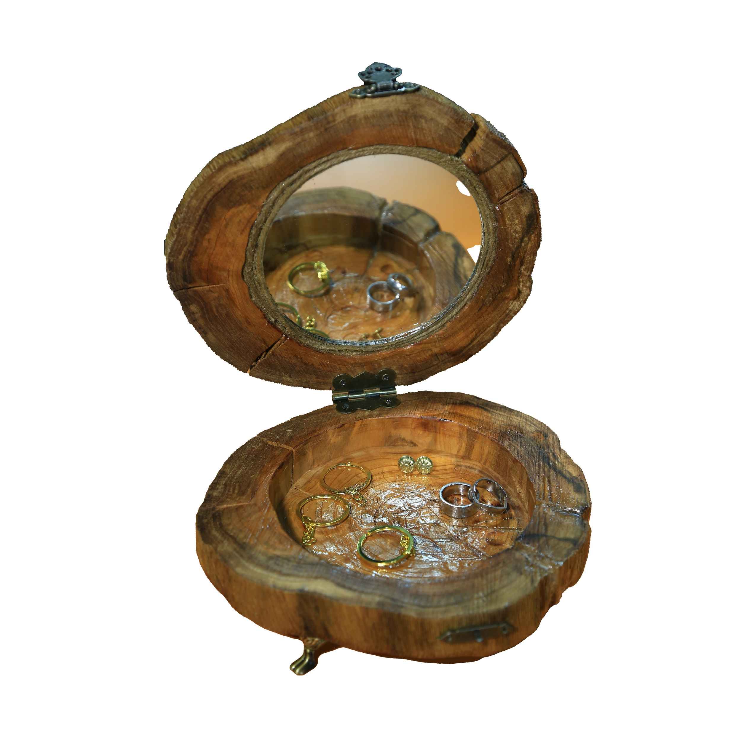 جعبه جواهرات چوبی روستیک با آینه – هدیهای عالی برای خانمها