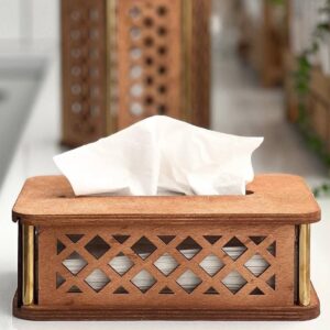 روکش جعبه دستمال کاغذی چوبی – کنده‌کاری‌های هندسی پیچیده برای سبک مدرن