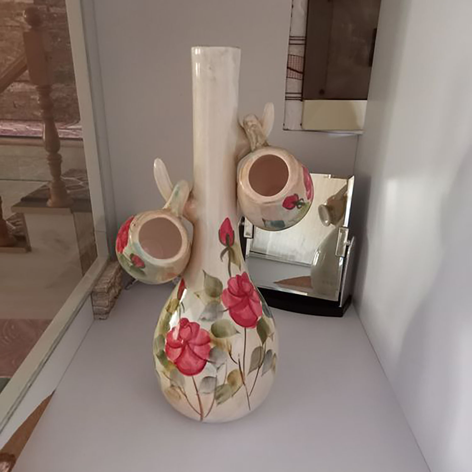 سرویس پارچ و لیوان سرامیکی تزئینی طرح گل رز قرمز، 3 عددی