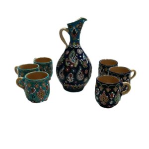 سرویس پارچ و لیوان سفالی میناکاری – 7 تکه با طرح گل