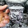 فنجان قهوه سنگی دست‌ساز با دسته و طرح گل (۲ تکه)