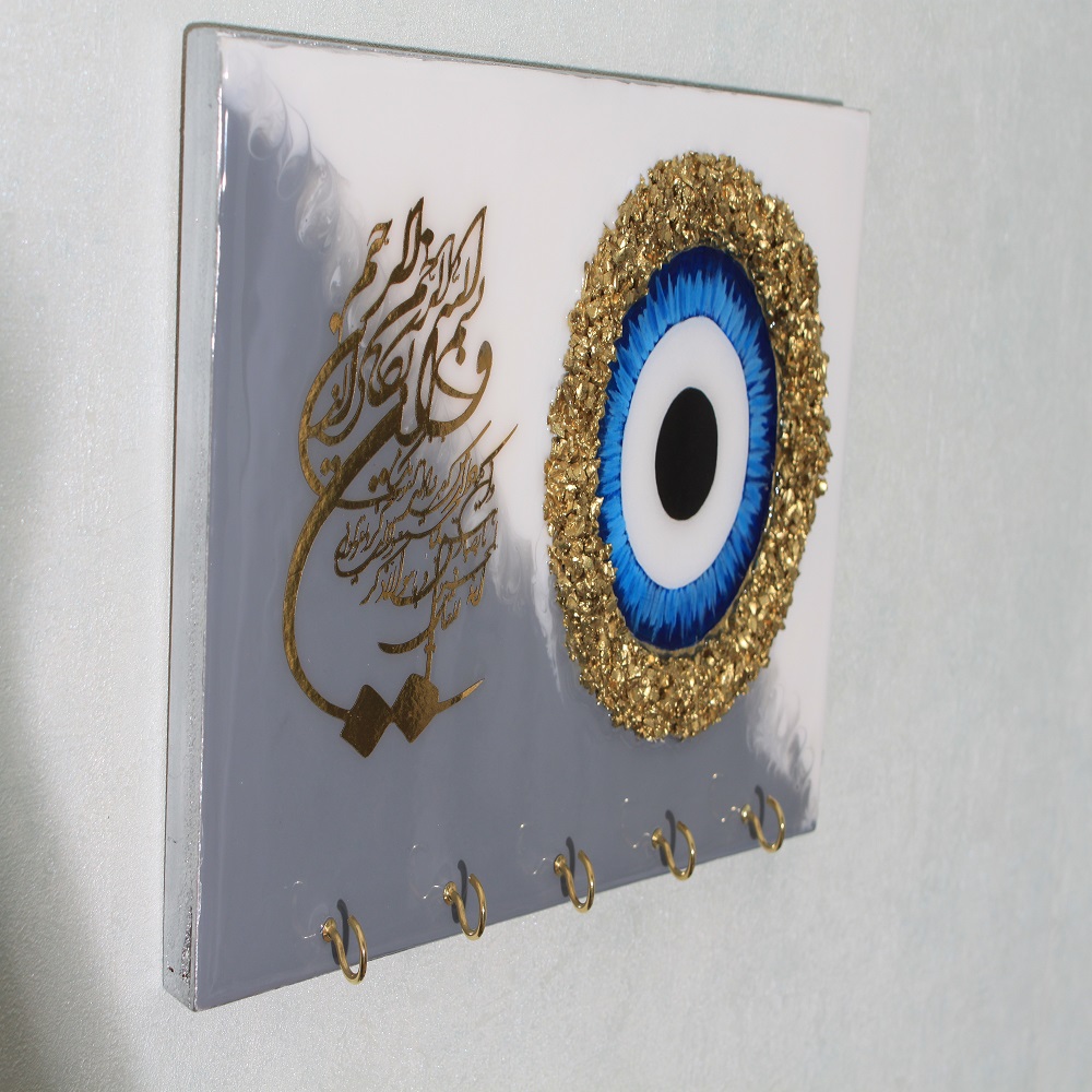 جاکلیدی دیواری رزینی اسلامی با نماد چشم زخم – تزئینی و محافظ
