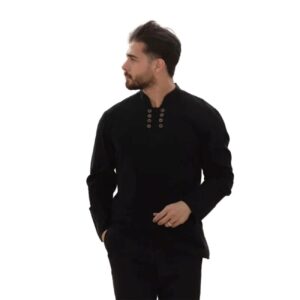 تونیک اسلامی برای مردان مسلمان با ۸ دکمه مشکی – ایده‌آل برای استفاده روزانه