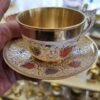 سرویس فنجان و نعلبکی برنجی طرح میناکاری (6 عددی)