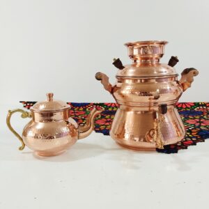 چای ساز سماور مسی ایرانی با قوری مدل آبیها