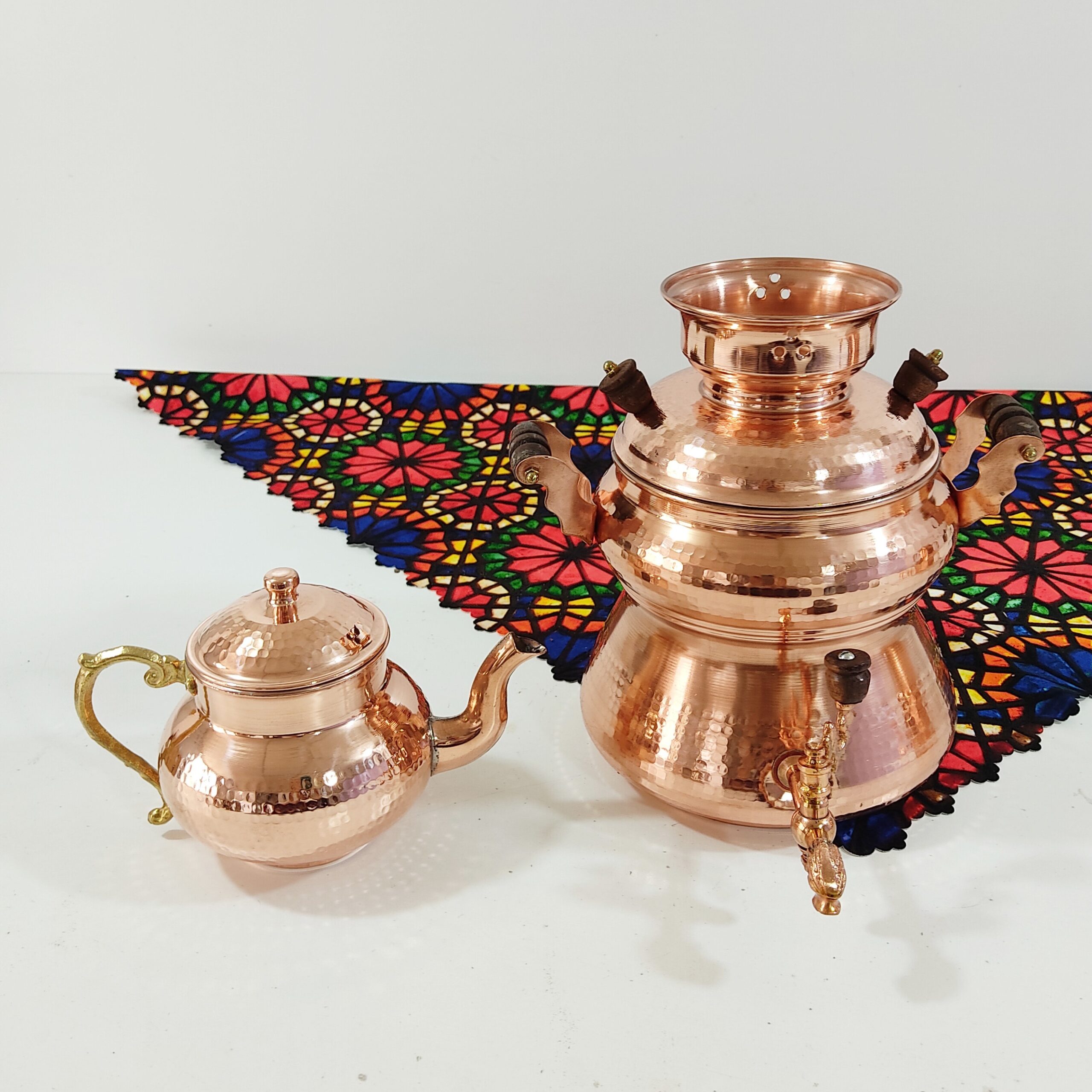 چای ساز سماور مسی ایرانی با قوری مدل آبیها