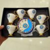 فنجان اسپرسو ایرانی با نعلبکی - چینی با طرح چشم زخم و طرح دمیتاسه - (مجموعه 6 عددی)