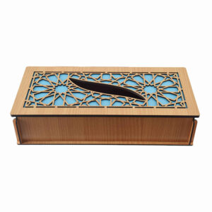 جعبه دستمال کاغذی چوبی با طرح هندسی به رنگ قهوه‌ای