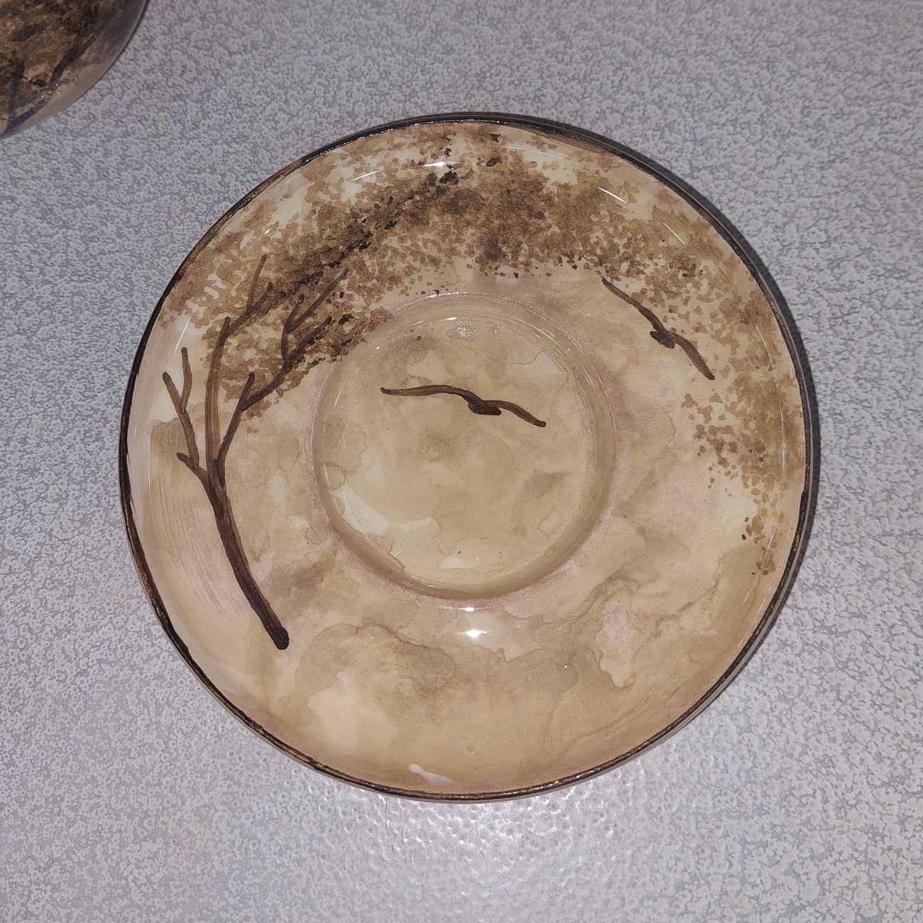 فنجان و نعلبکی سفالی طرح درخت مرغوب ایرانی