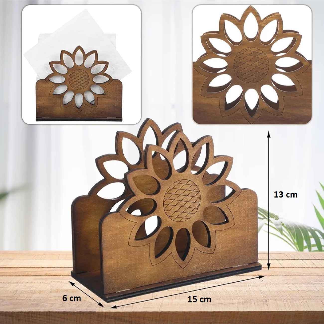 جا دستمال کاغذی چوبی – ایدهآل برای دکوراسیون منزل و محل کار با طرح گل