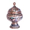 قندان مسی دست ساز ایرانی با درب، طرح کوزه ای شکل – میناکاری