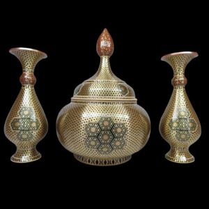 ست ۳ عددی قندان و گلدان خاتم کاری طرح زیبا