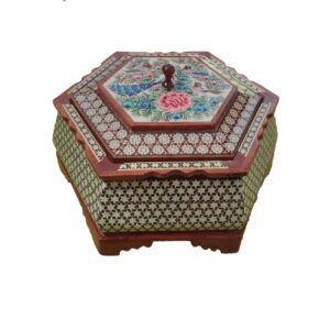 قندان چوبی خاتم کاری – مناسب برای هدیه و چای یا قهوه، رنگ قهوه‌ای