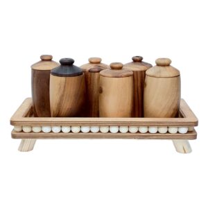 سرویس جا ادویه چوبی ۶ تکه با پایه، نظم دهنده آشپزخانه شیک و کاربردی