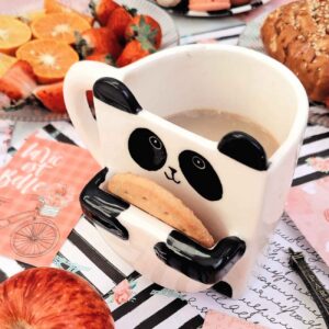 فنجان سرامیکی هنری – مناسب برای هدیه دادن و نوشیدن با طرح پاندا و جای بیسکویت